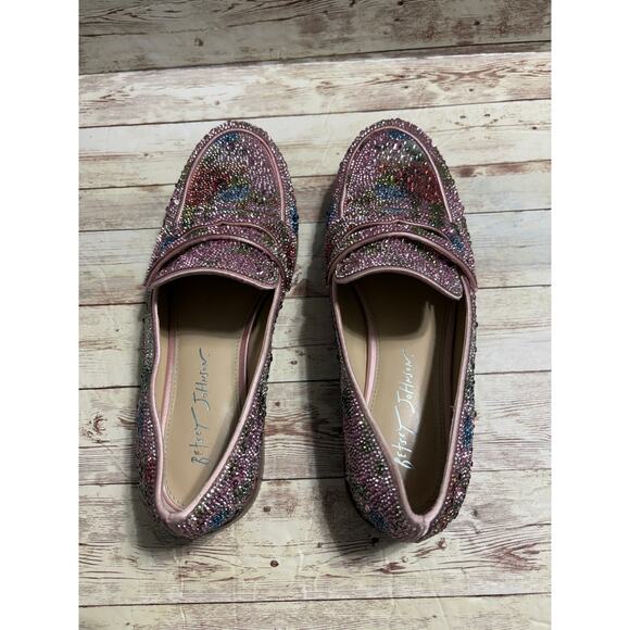 Betsey Johnson Aron Floral Multi Loafers Size 9 Pink Sparkle Bling - Picture 2 of 8